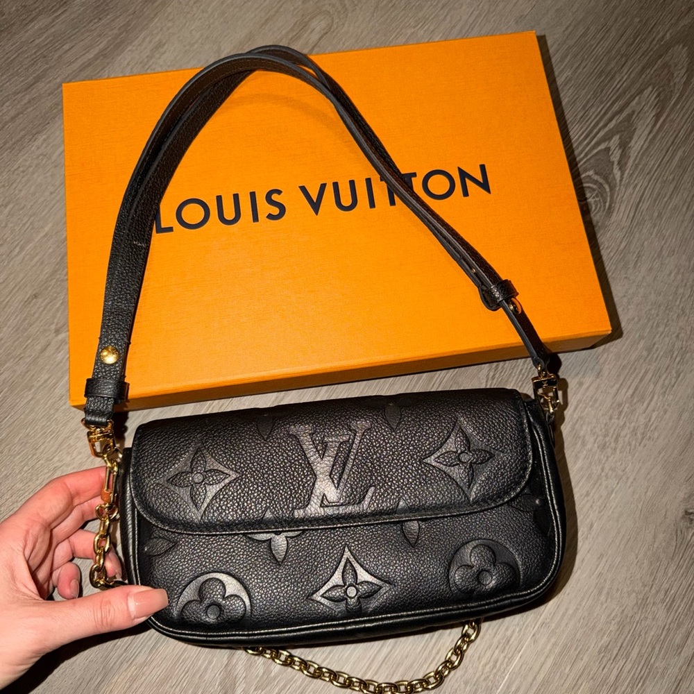 Louis Vuitton Black Embossed Monogram Shoulder Bag with Gold Hardware